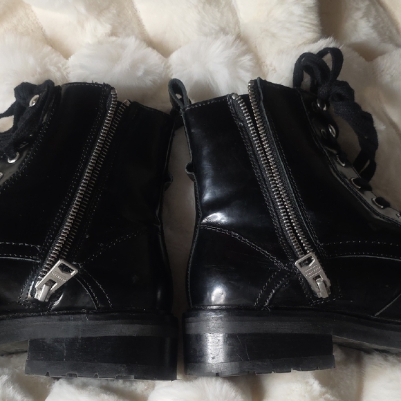 AllSaints Donita Black Leather Combat Boots - Picture 7 of 9